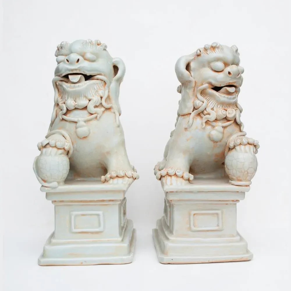 20th Century Large Chinese Celadon Foo Lions - a Pair - 2