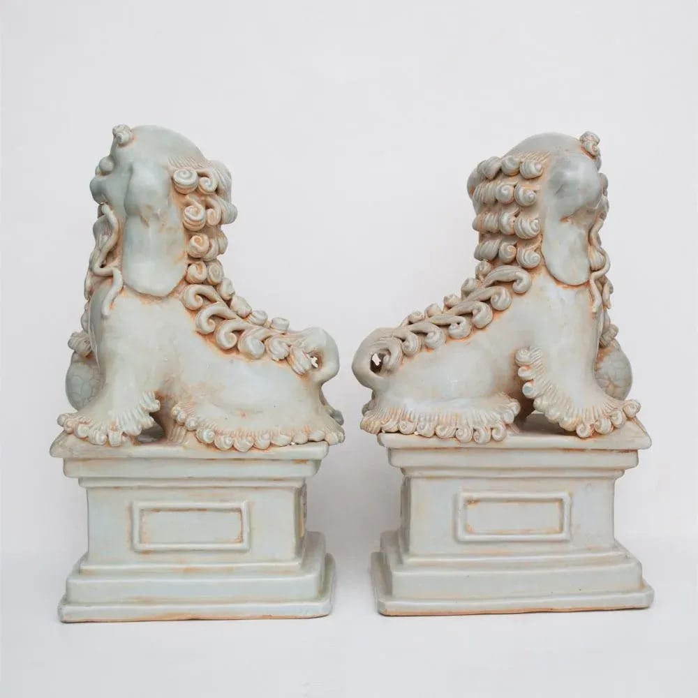 20th Century Large Chinese Celadon Foo Lions - a Pair - 4
