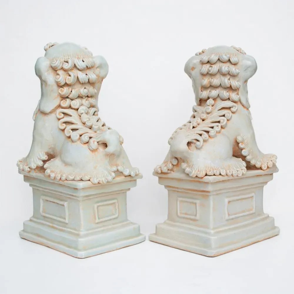 20th Century Large Chinese Celadon Foo Lions - a Pair - 5