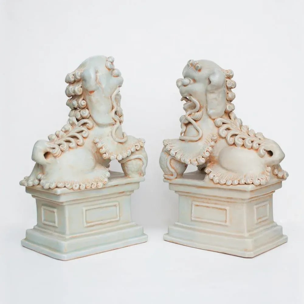 20th Century Large Chinese Celadon Foo Lions - a Pair - 7