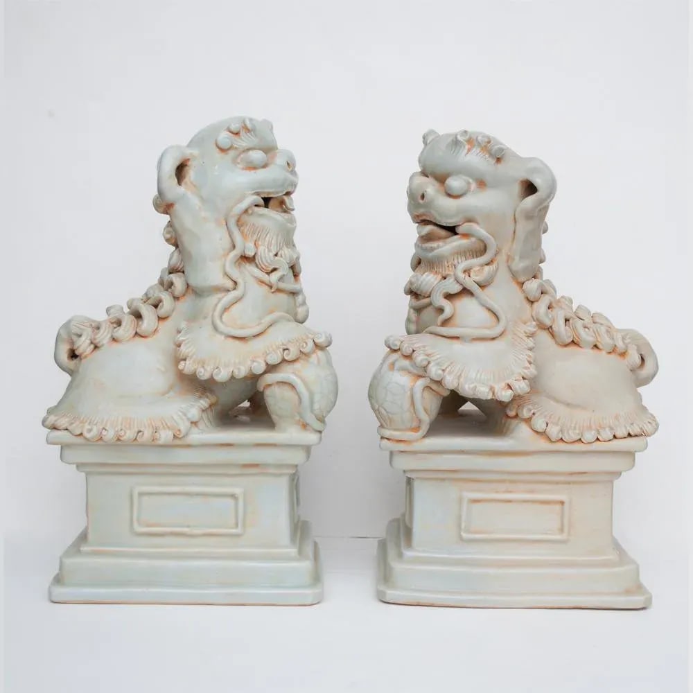 20th Century Large Chinese Celadon Foo Lions - a Pair - 8