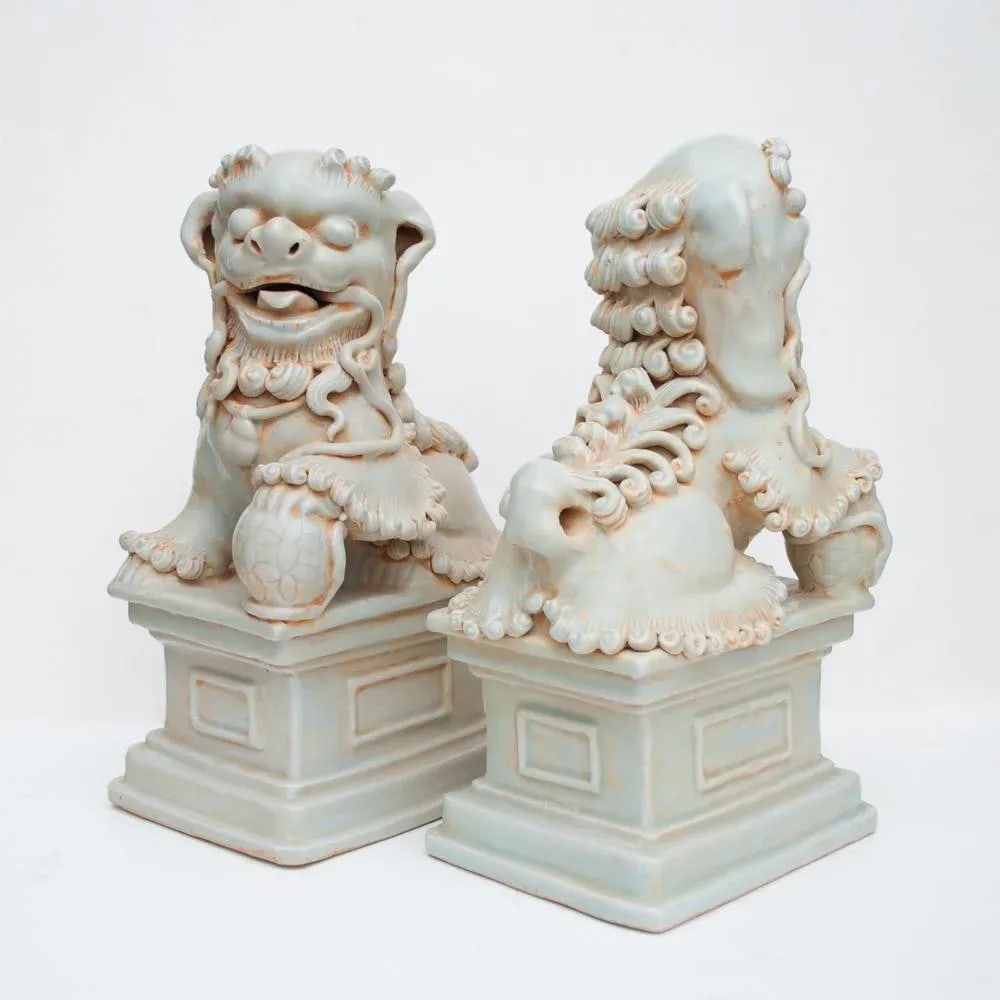 20th Century Large Chinese Celadon Foo Lions - a Pair - 9