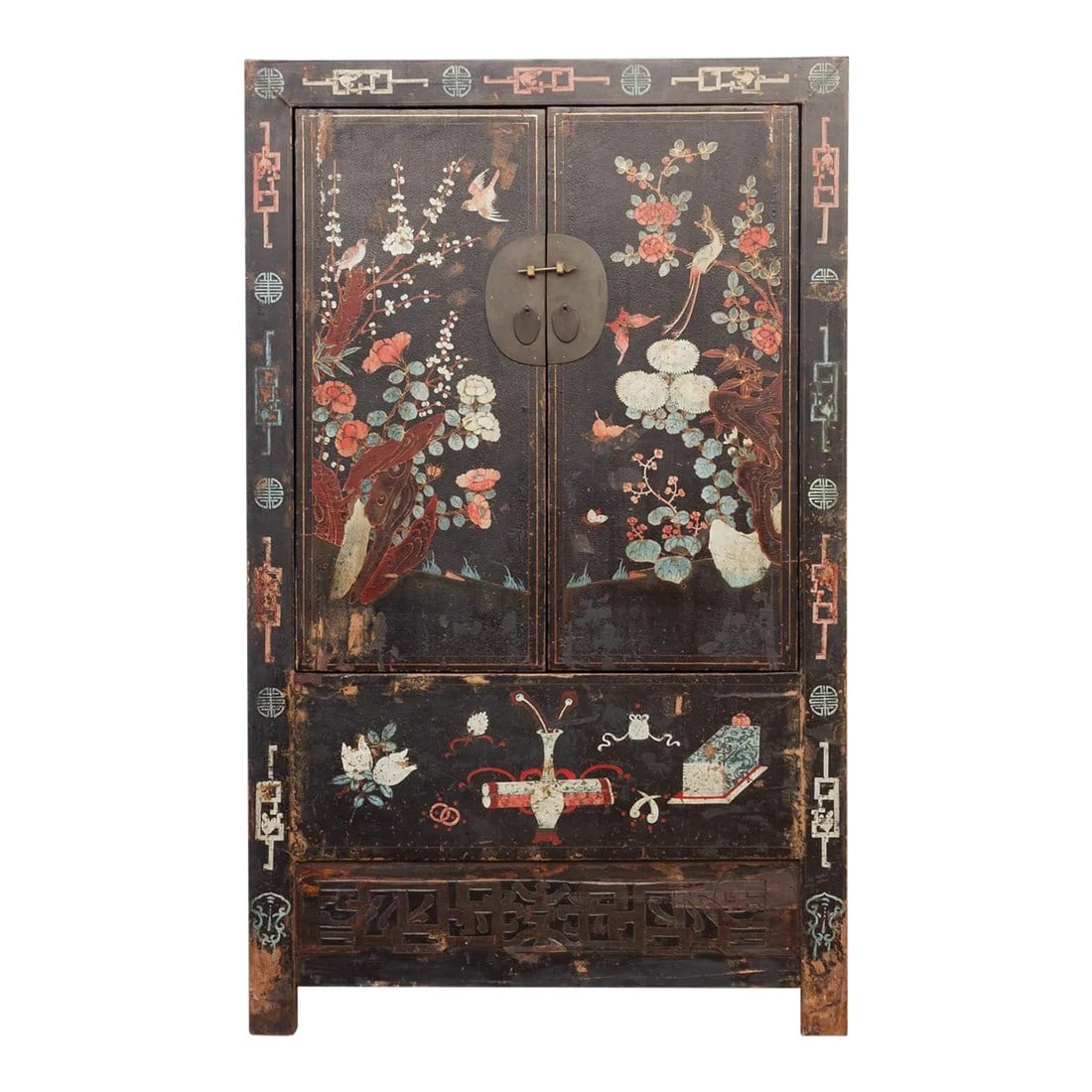 Antique Black & Floral Chinoiserie Armoire (1 of 11)