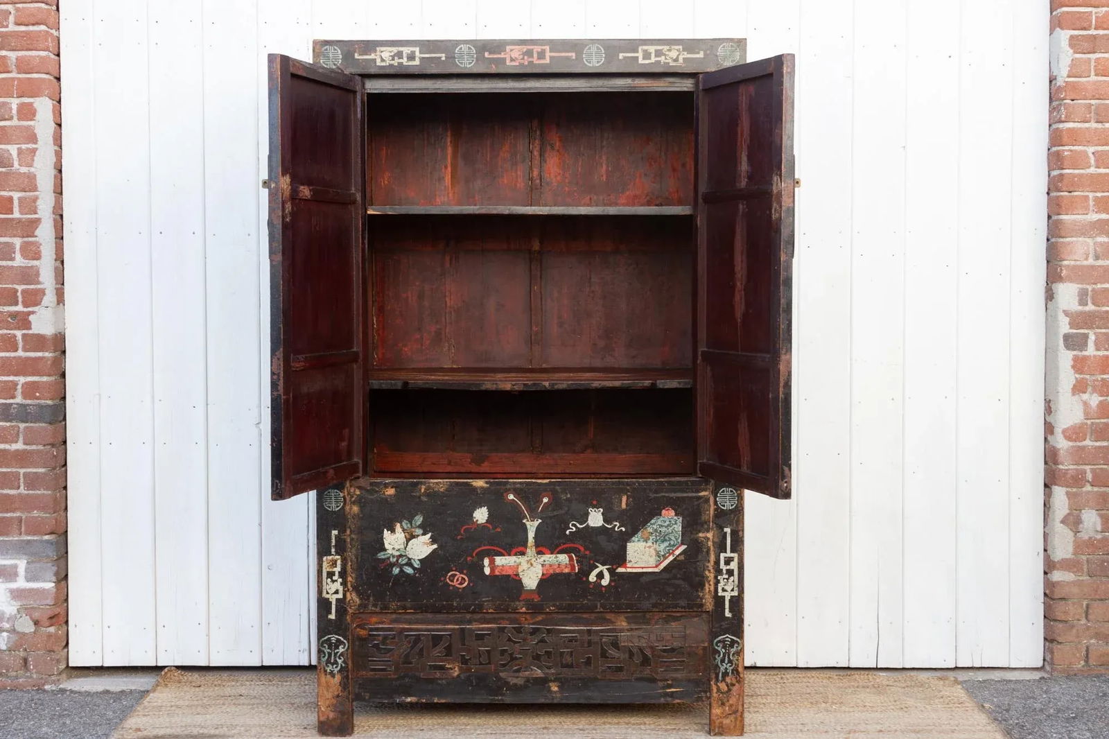 Antique Black & Floral Chinoiserie Armoire - 3