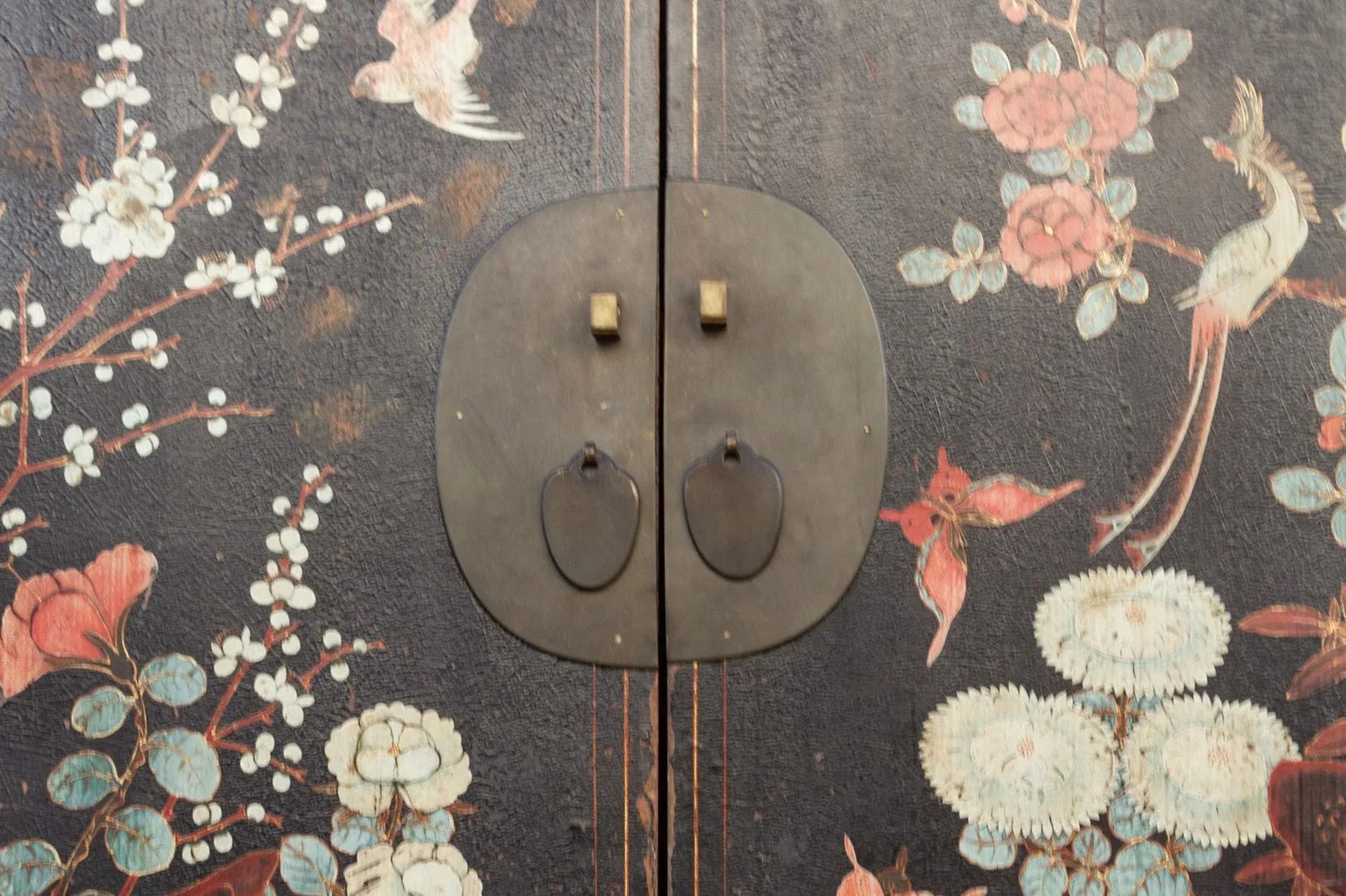 Antique Black & Floral Chinoiserie Armoire - 7