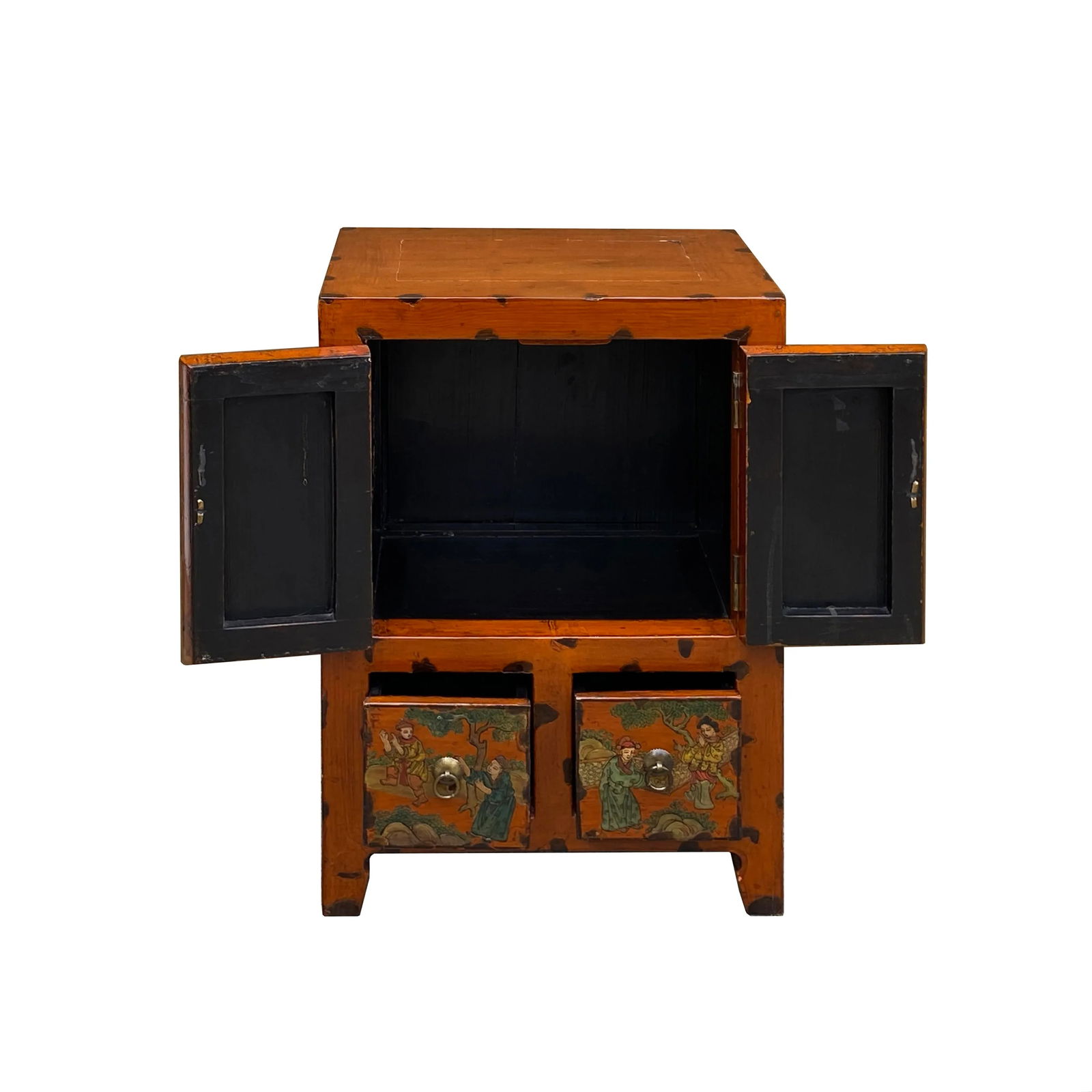 Chinese Distressed Orange People Graphic End Table Nightstand - 2