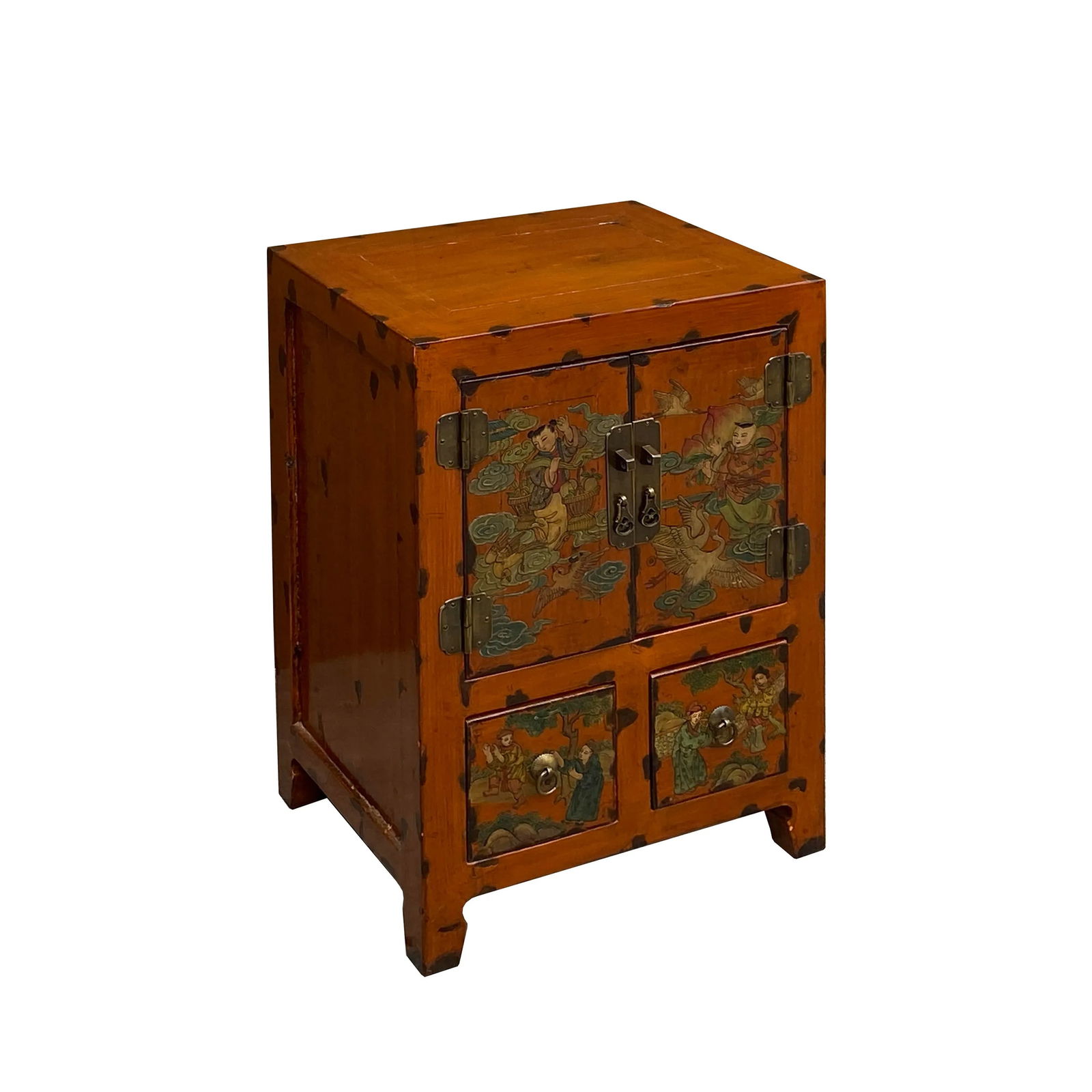 Chinese Distressed Orange People Graphic End Table Nightstand - 3