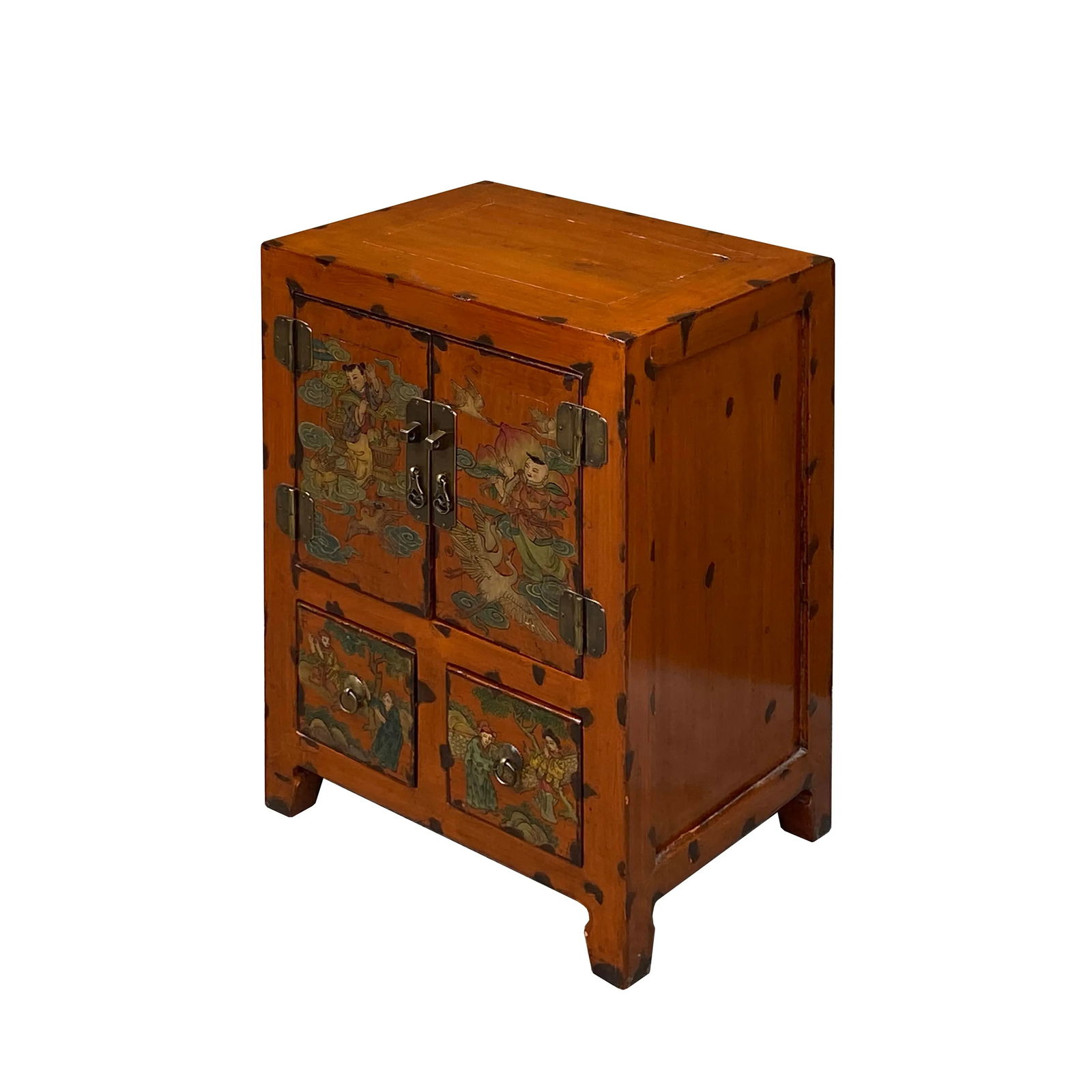 Chinese Distressed Orange People Graphic End Table Nightstand - 4