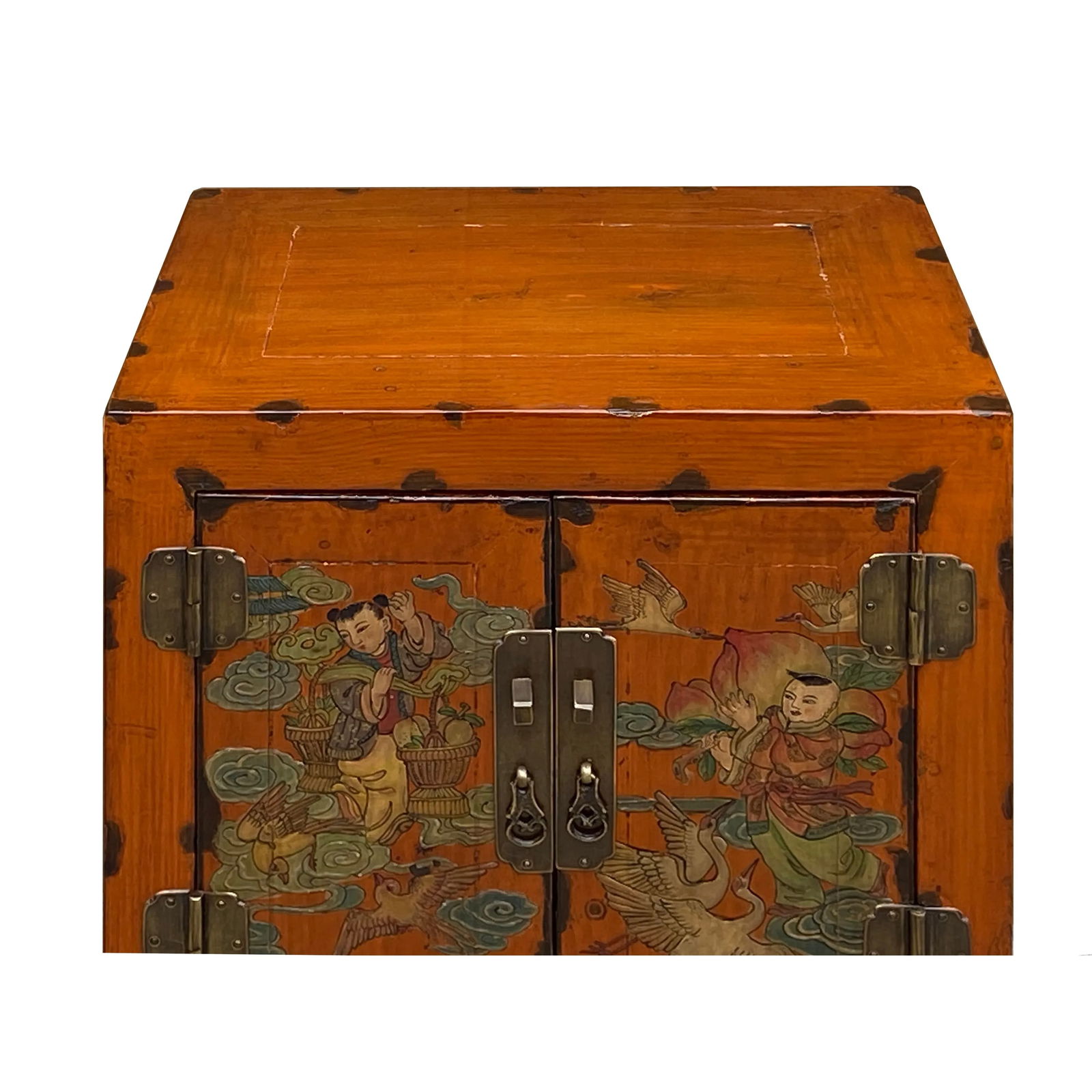 Chinese Distressed Orange People Graphic End Table Nightstand - 5