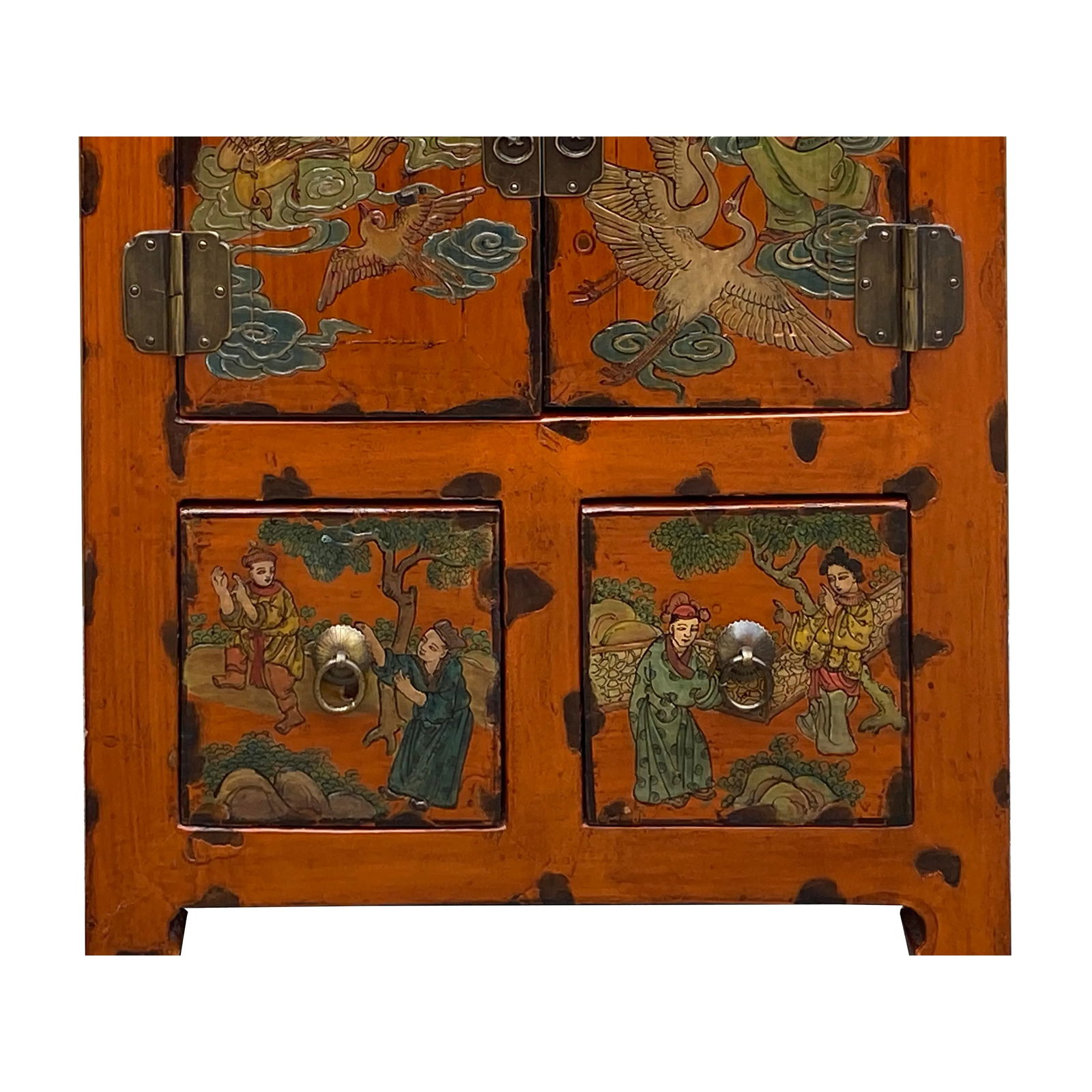 Chinese Distressed Orange People Graphic End Table Nightstand - 7