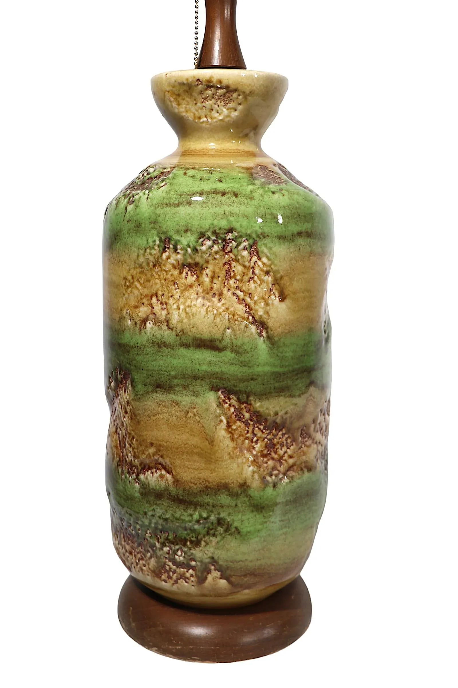 Ceramic Mid Century Table Lamp With Volcanic Earth Tone Glaze C 1950/1960's - 4