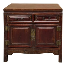 Vintage Chinese Carving Brown Drawers Side Table Credenza Cabinet