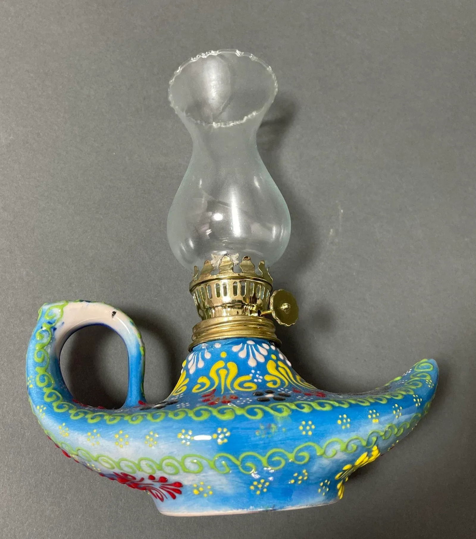 Aladdin Stylish Handmade Blue Ceramic Turkish Oil Lamp - 11