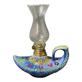 Aladdin Stylish Handmade Blue Ceramic Turkish Oil Lamp