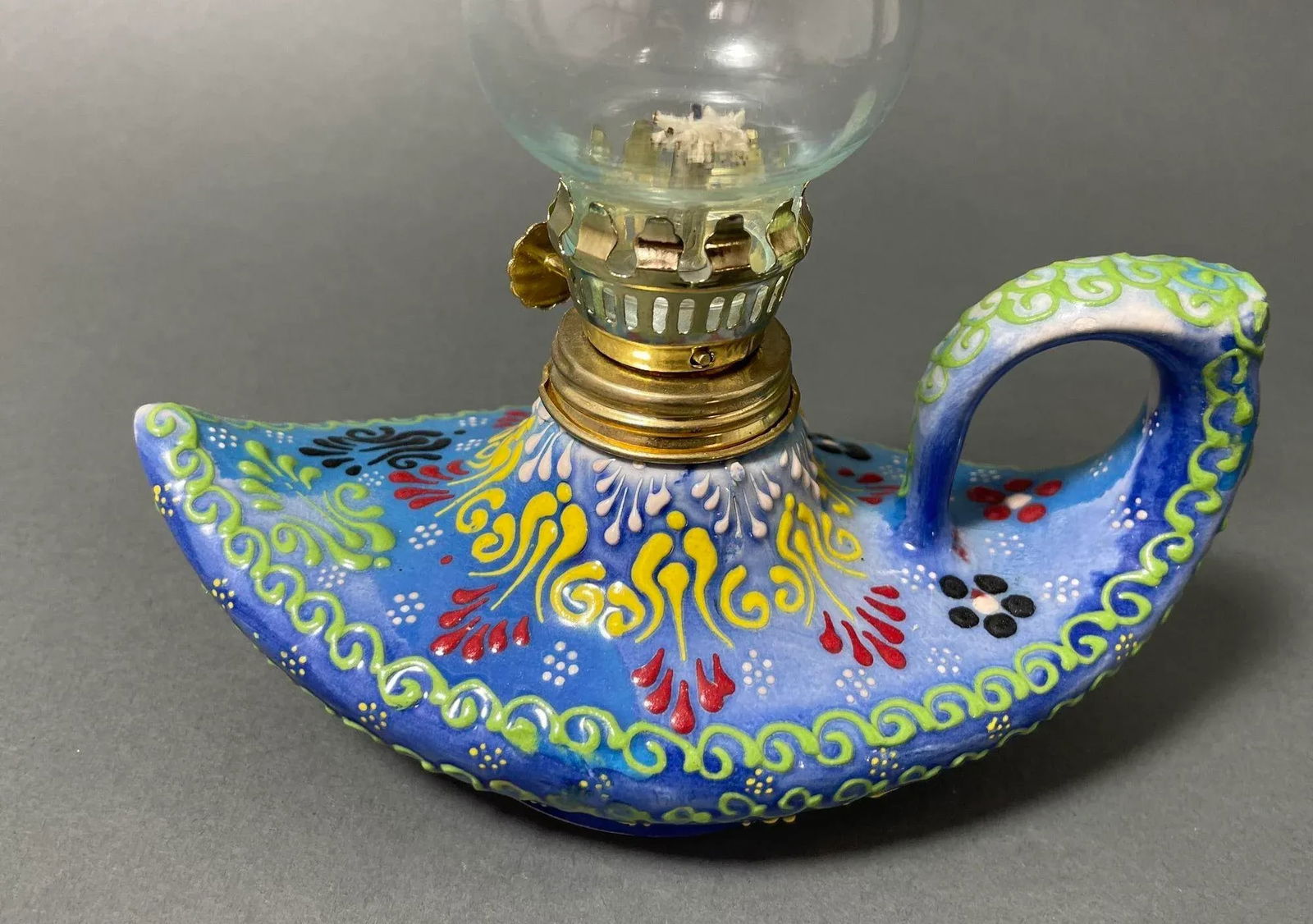 Aladdin Stylish Handmade Blue Ceramic Turkish Oil Lamp - 6