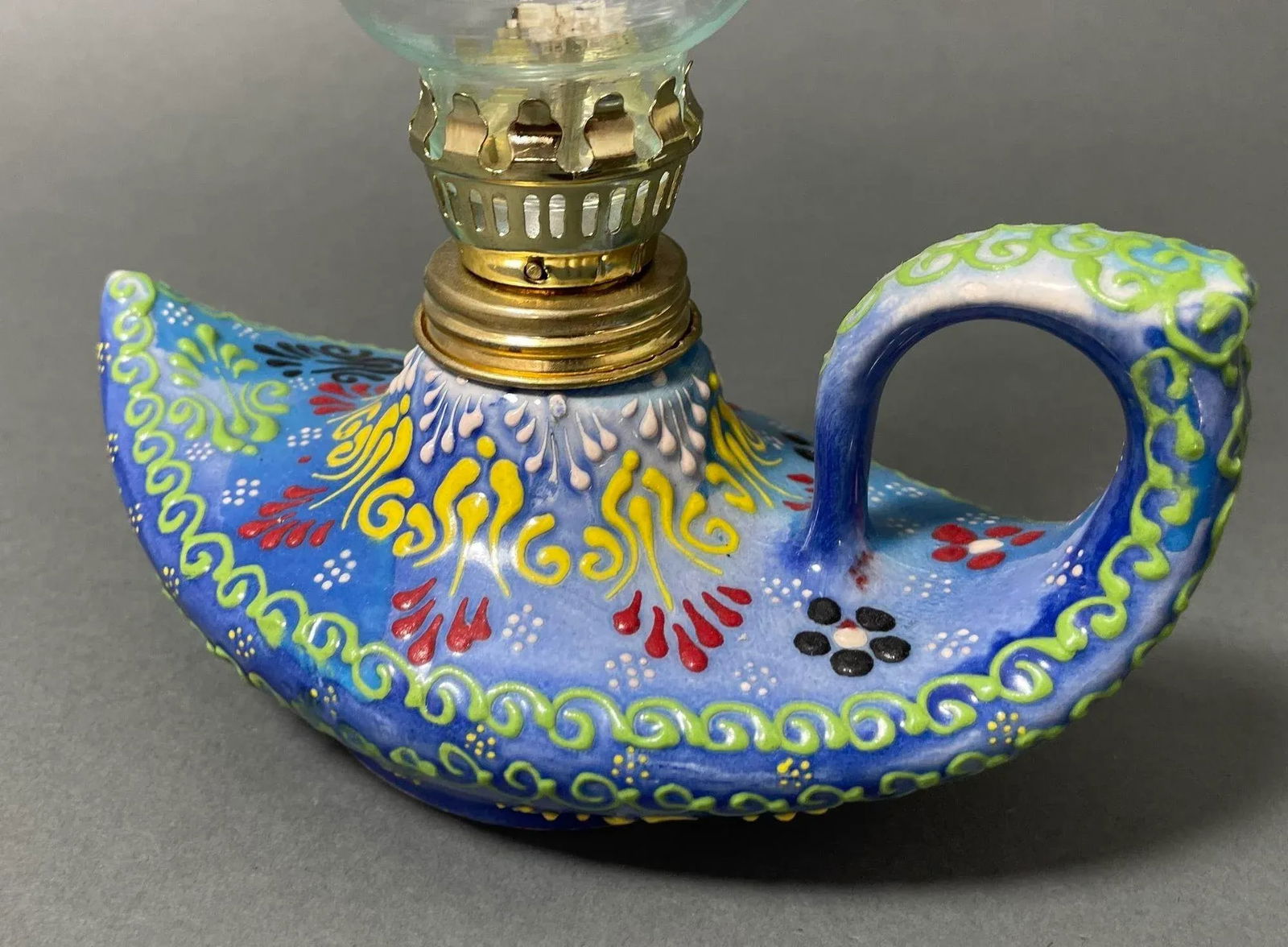 Aladdin Stylish Handmade Blue Ceramic Turkish Oil Lamp - 7