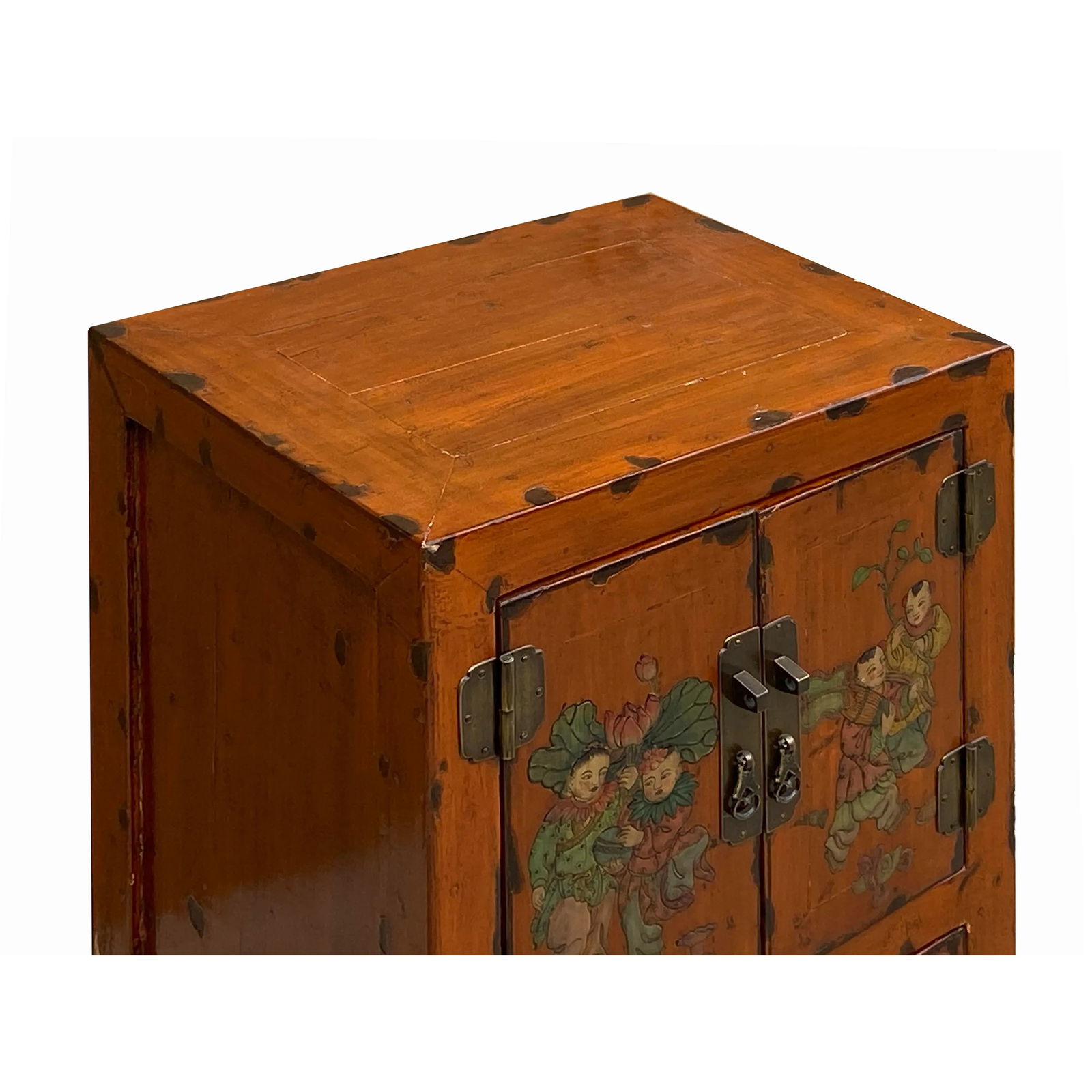 Chinese Distressed Orange People Graphic End Table Nightstand - 7