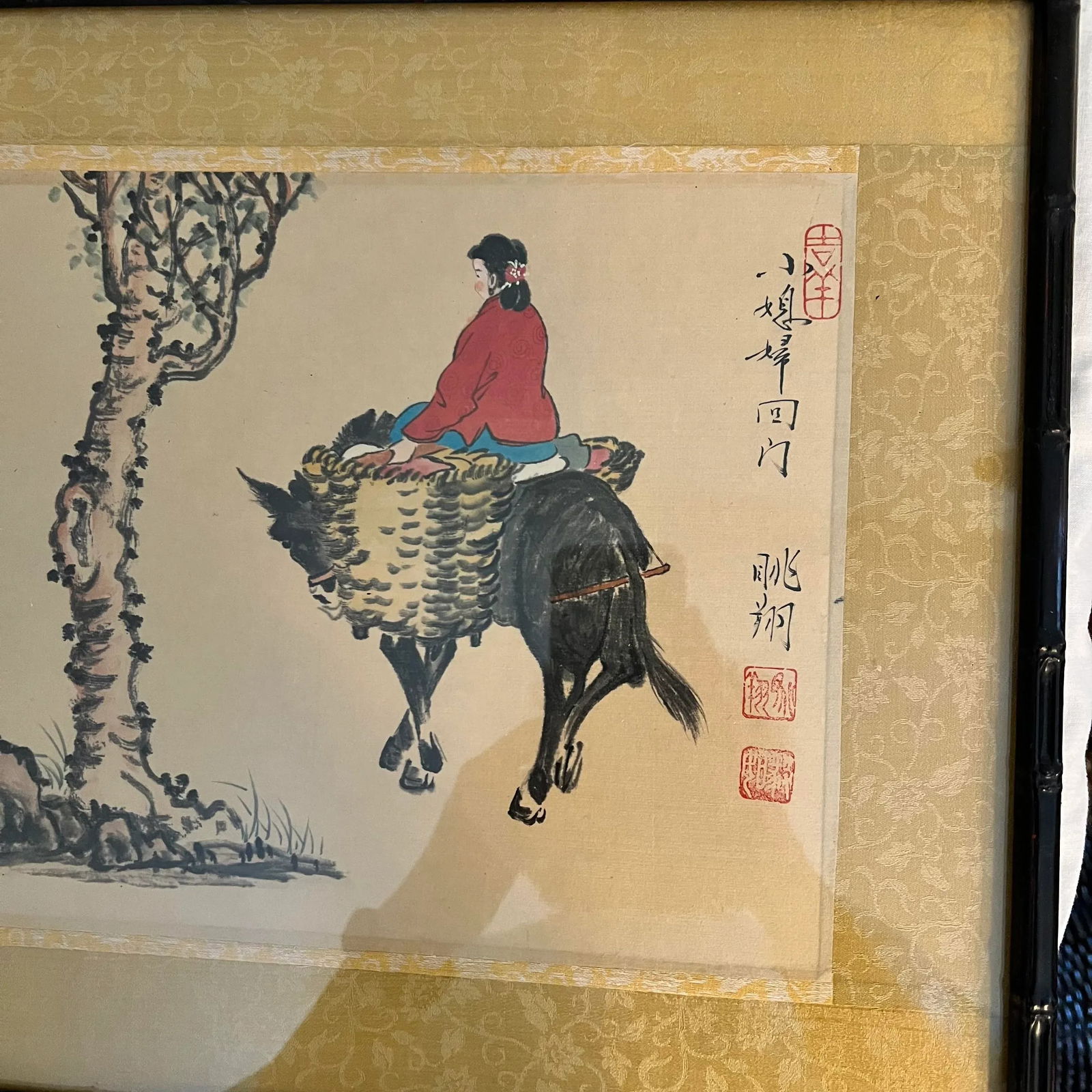 Chinoiserie Silk Painting Rider on Burro - 3