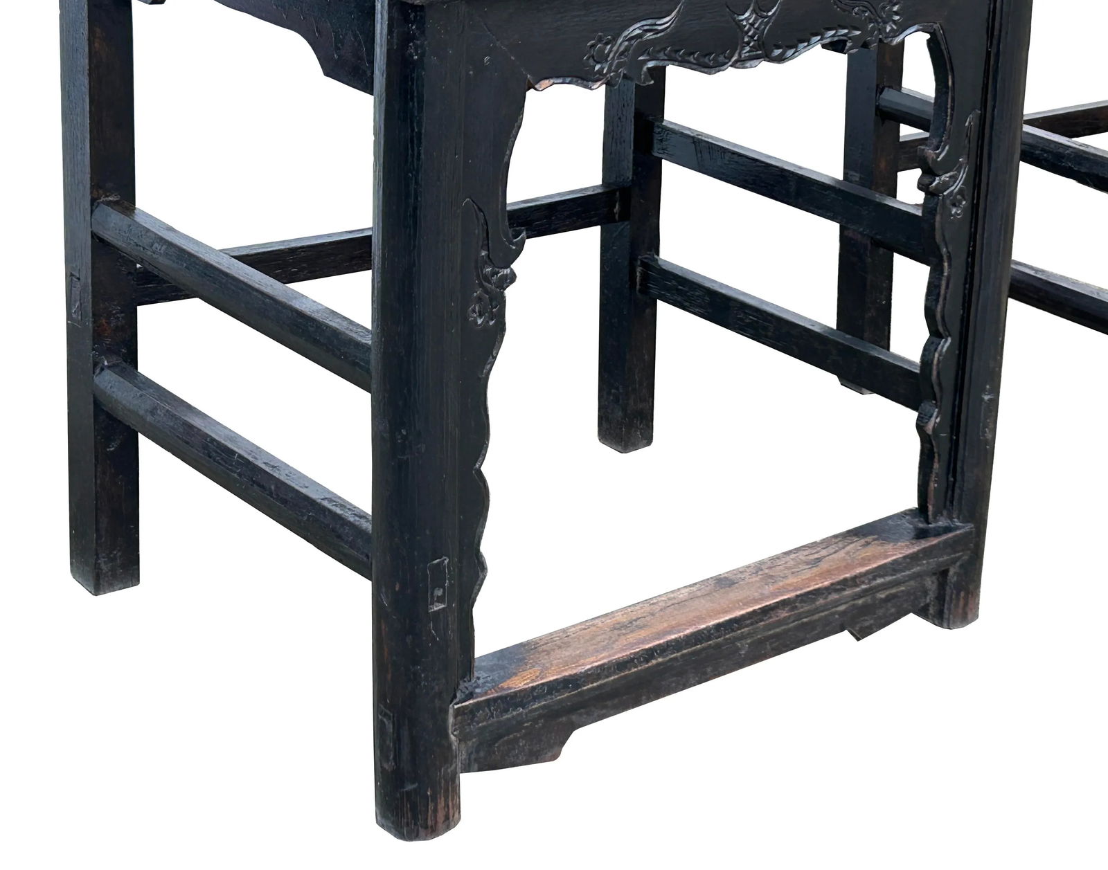 Pair Vintage Chinese Rustic Black Lacquer Deer Motif Yoke-Back Armchairs - 8