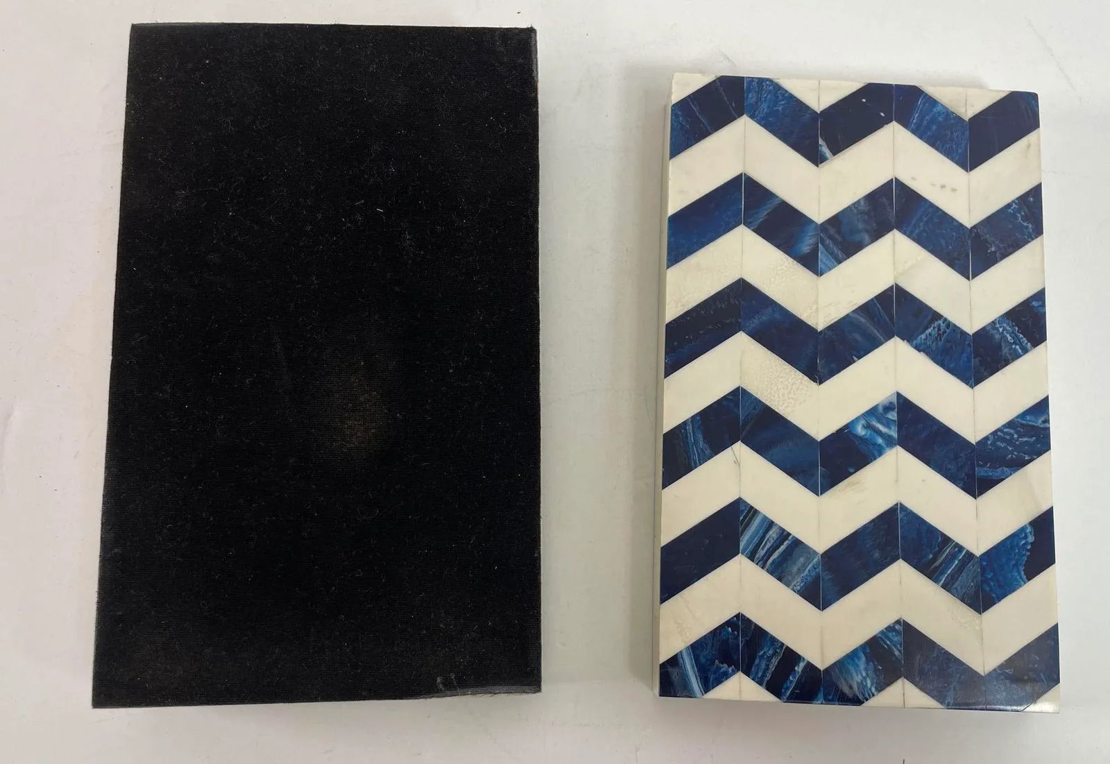 Ivory and Blue Chevron Bone Inlay Trinket Box - 8