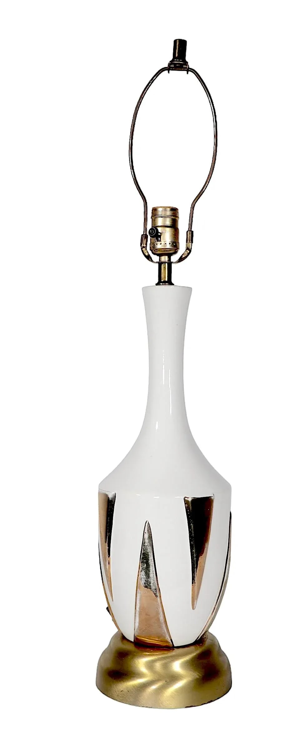 Decorative Mid Century Hollywood Regency Style Gold and White Ceramic Table Lamp - 2