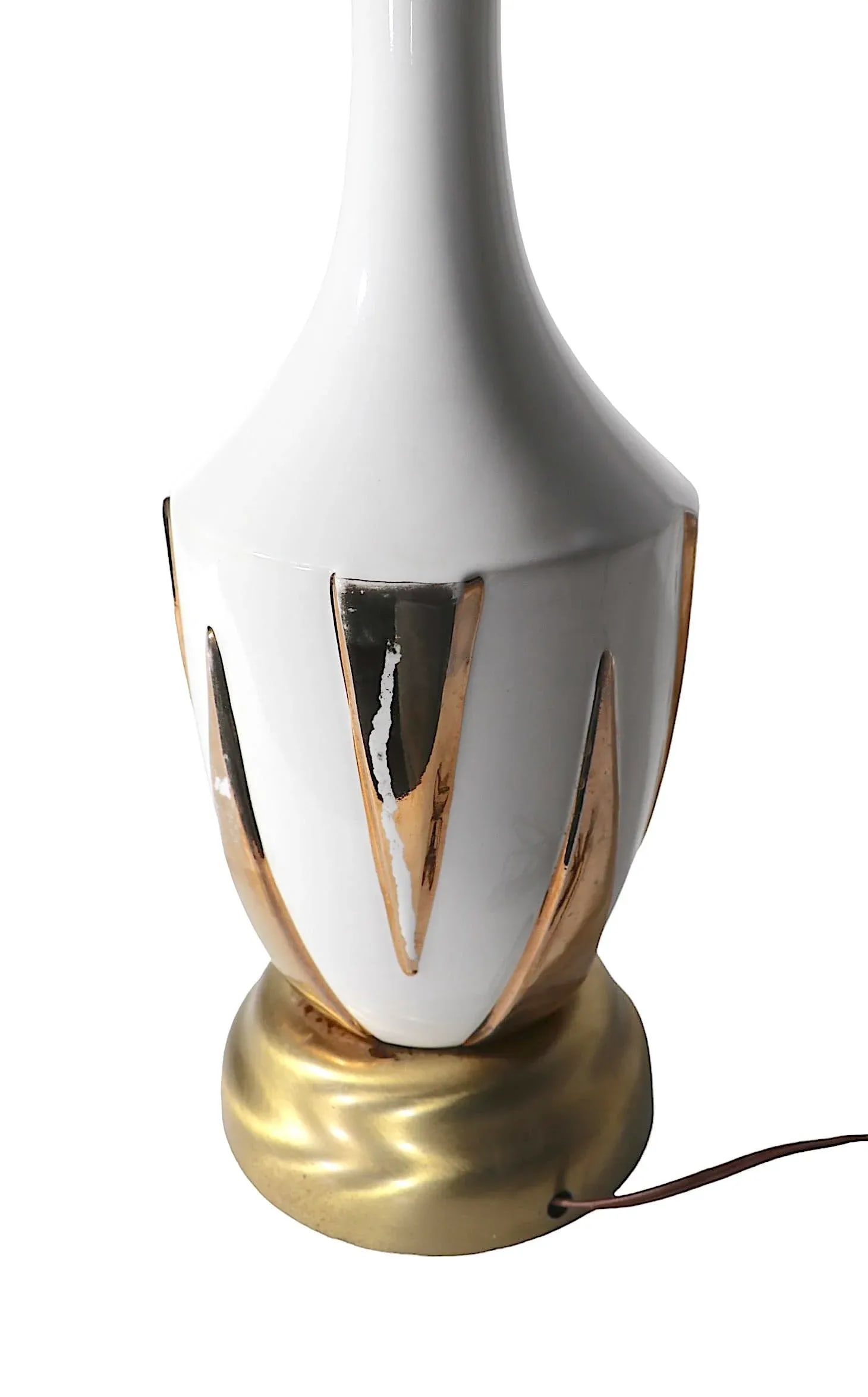 Decorative Mid Century Hollywood Regency Style Gold and White Ceramic Table Lamp - 3