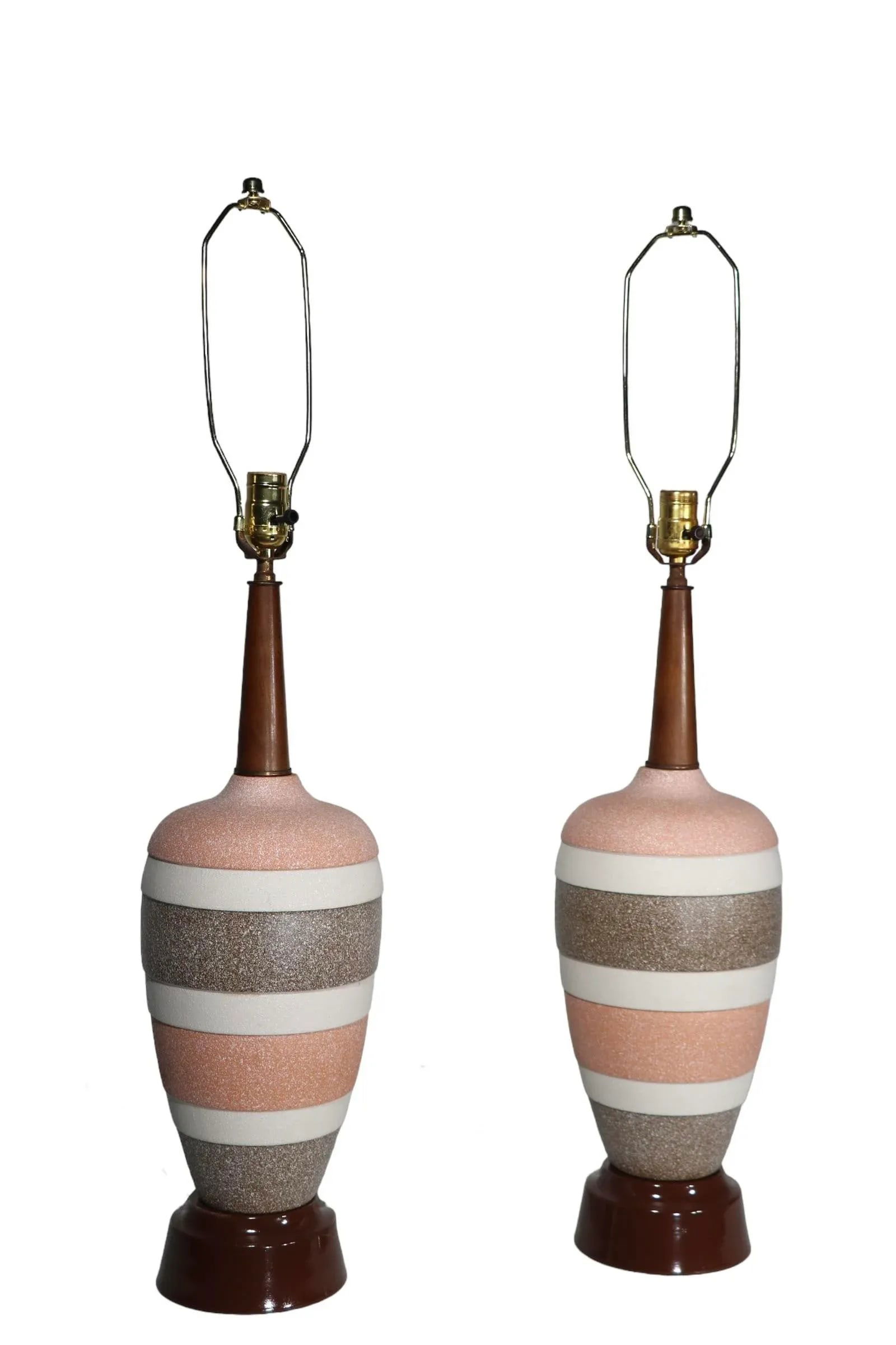 Pr. Mid Century Ceramic Table Lamps - 2