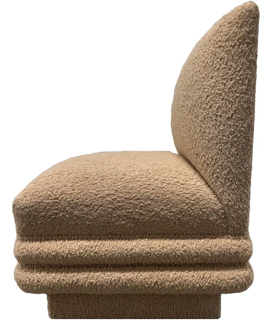 Armless Side Chair in Blush Bouclé on Casters - 3