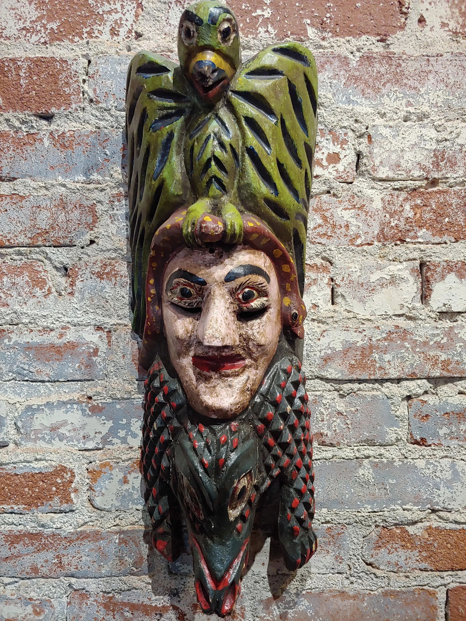 Antique Wood Carved Painted Mexican Mask - 10