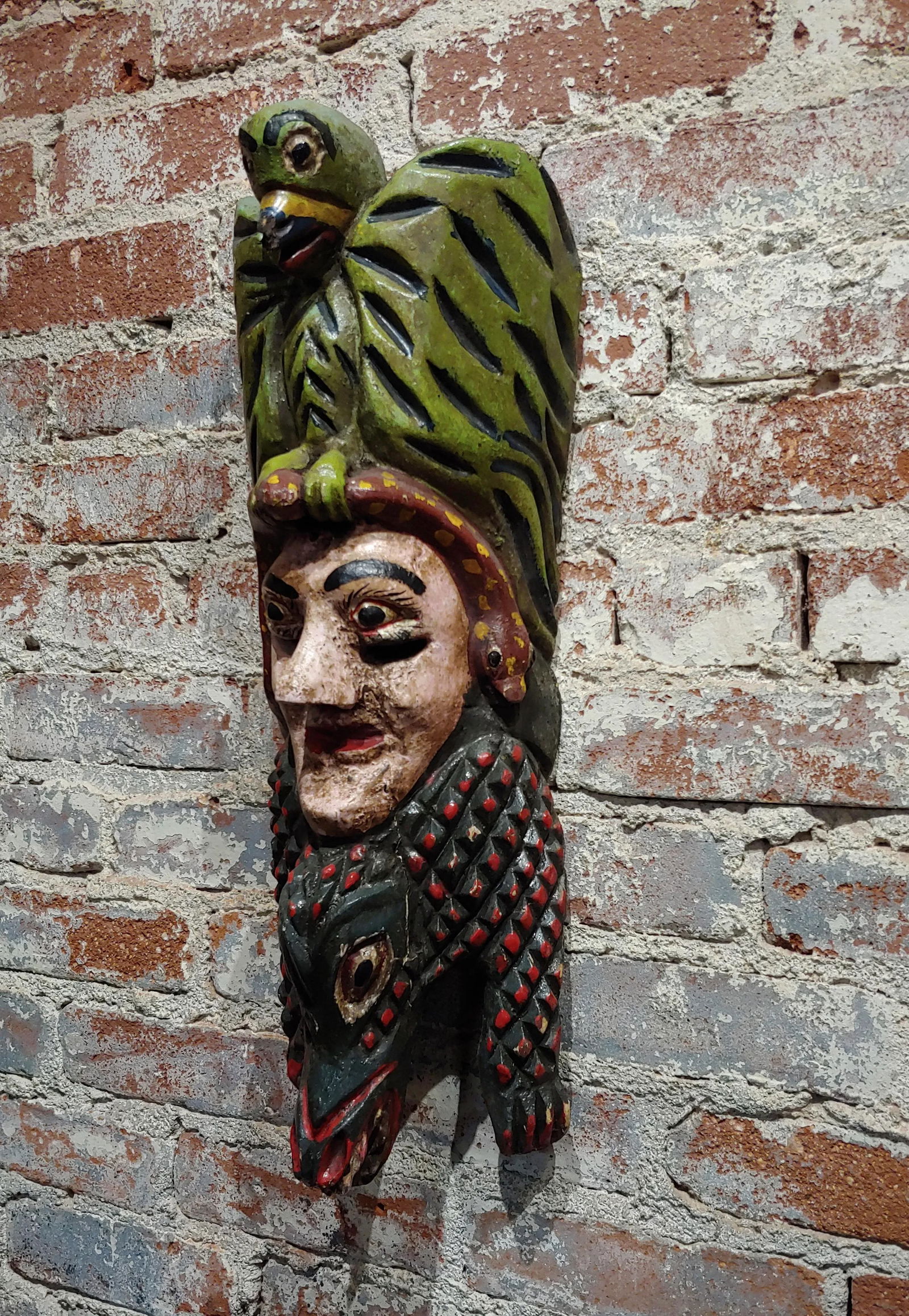 Antique Wood Carved Painted Mexican Mask - 2