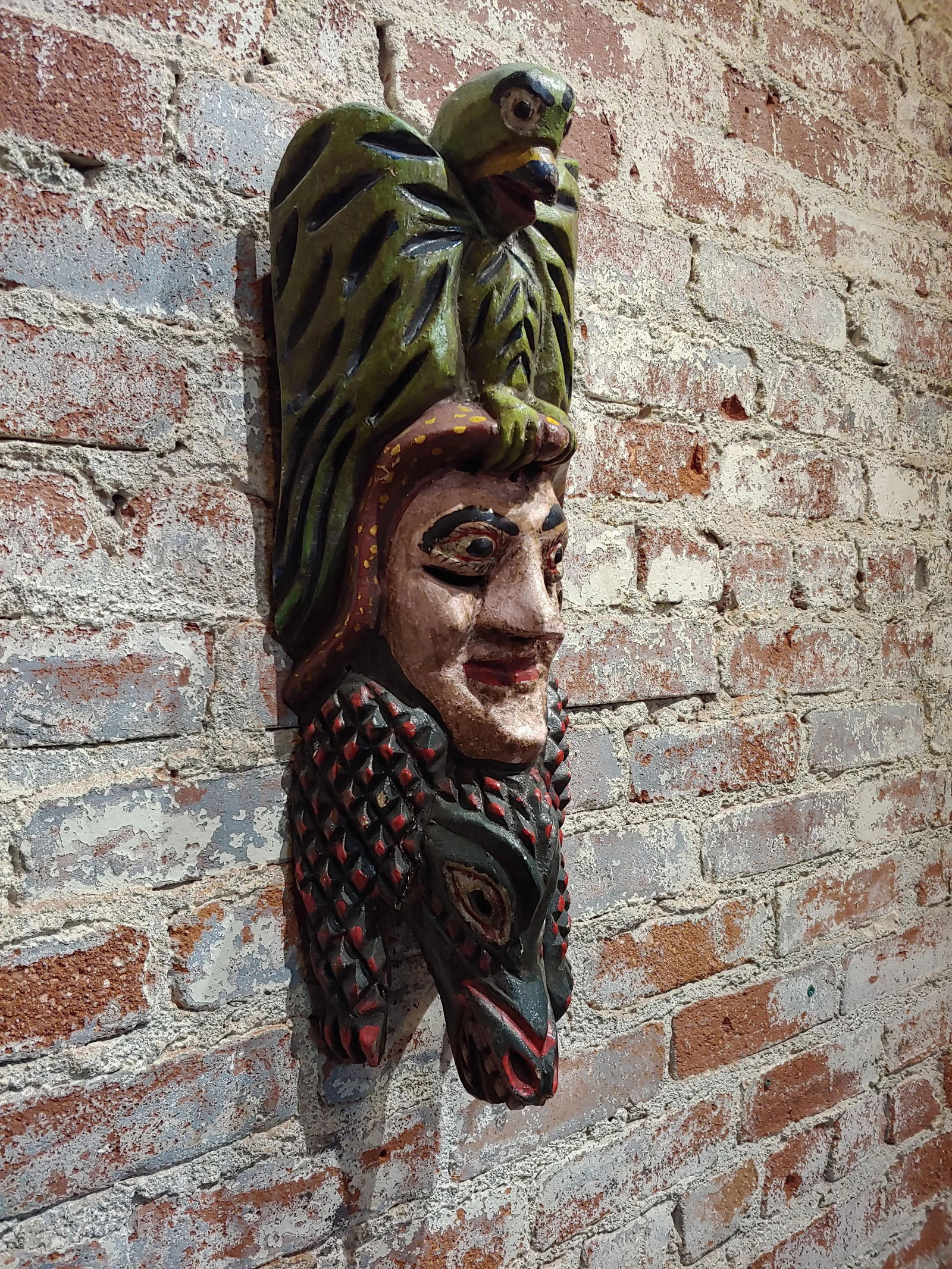Antique Wood Carved Painted Mexican Mask - 3