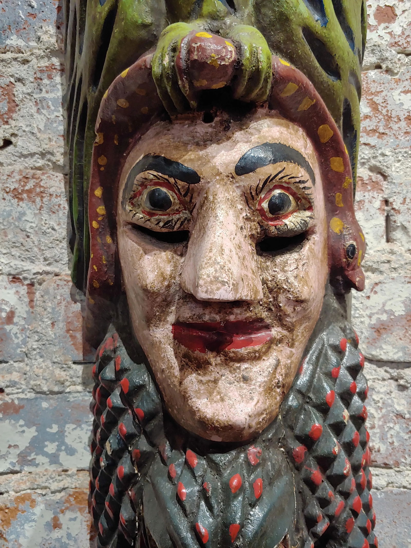 Antique Wood Carved Painted Mexican Mask - 5