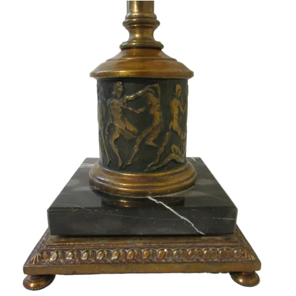 Vintage Brass & Marble Stiffel Neoclassical Table Lamp Roman Embossed Figures - 3