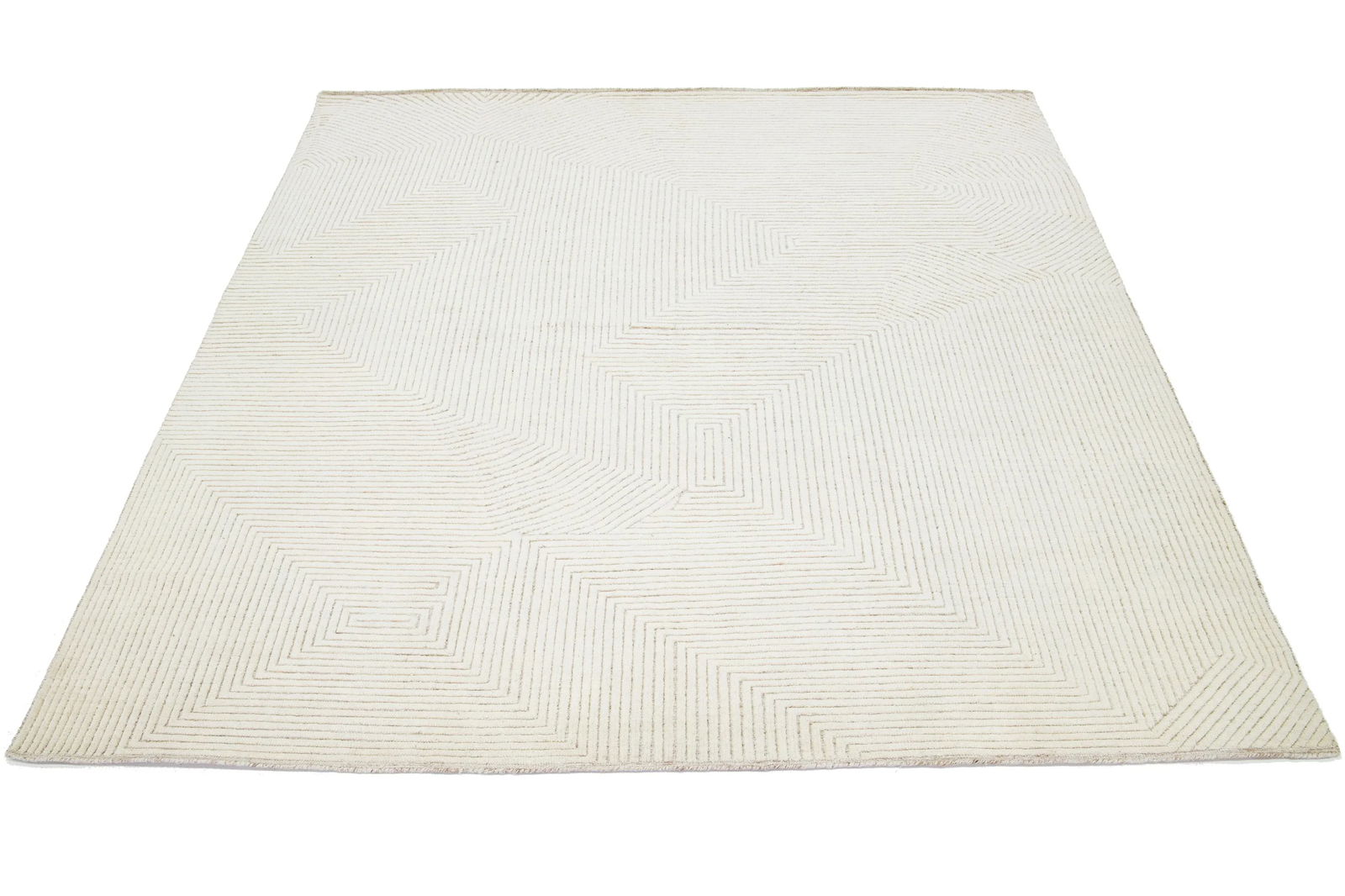 Modern Geometric Moroccan Style Wool Rug in Ivory - 2