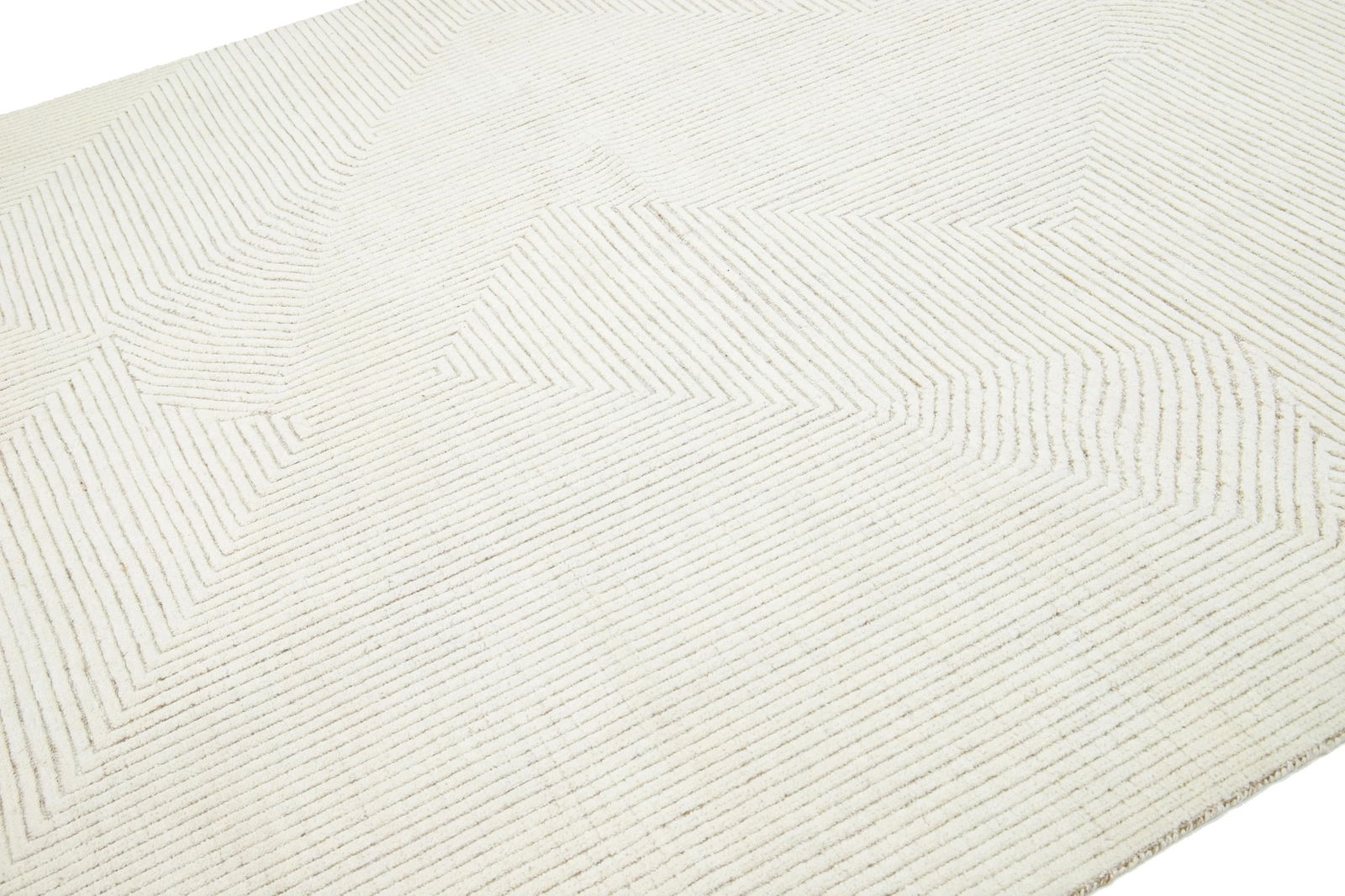 Modern Geometric Moroccan Style Wool Rug in Ivory - 3