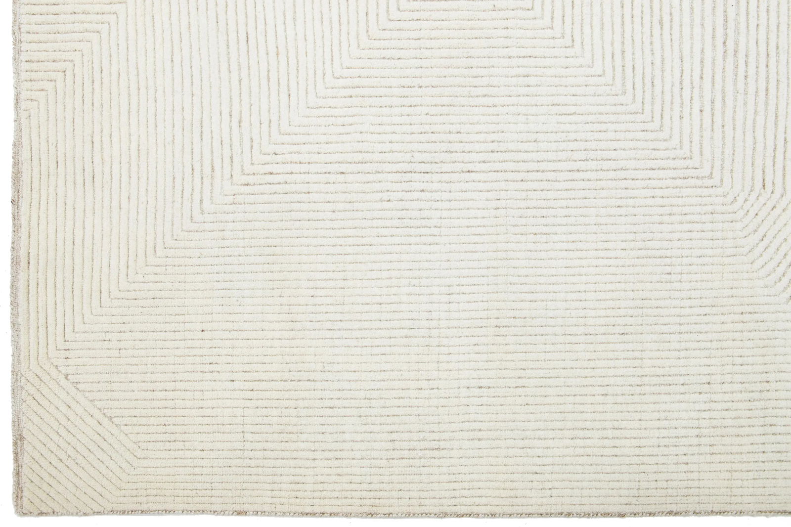 Modern Geometric Moroccan Style Wool Rug in Ivory - 4
