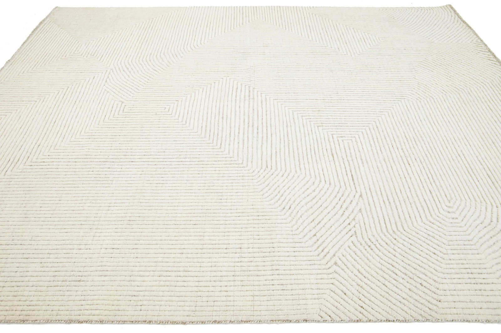 Modern Geometric Moroccan Style Wool Rug in Ivory - 6