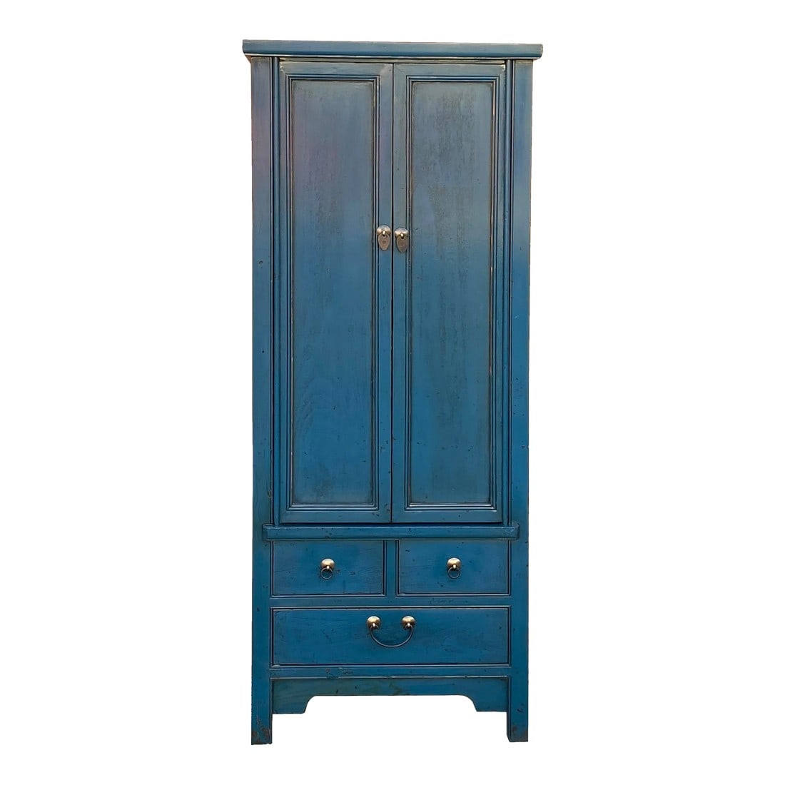 Oriental Dark Teal Blue Narrow Wood Detail Door Drawers Storage Cabinet: Introducing our Oriental Dark Teal Blue Narrow Wood Detail Door Drawers Storage Cabinet, a sophisticated and functional piece that seamlessly blends style with practicality. This exquisite cabinet fea