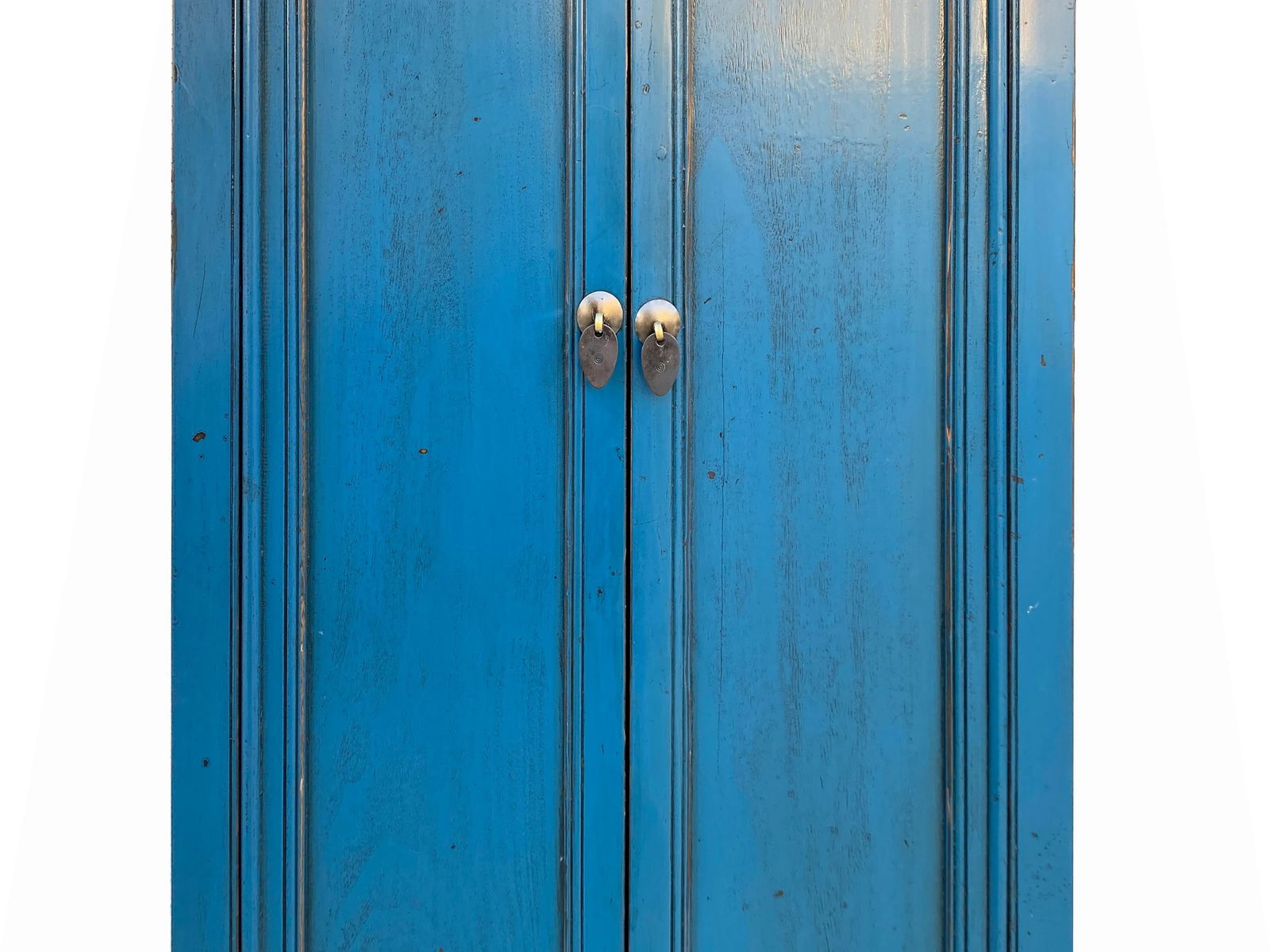 Oriental Dark Teal Blue Narrow Wood Detail Door Drawers Storage Cabinet - 7