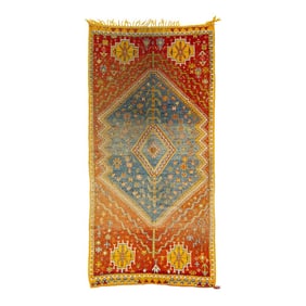 Antique Moroccan Handmade Orange Geometrical Wool Rug
