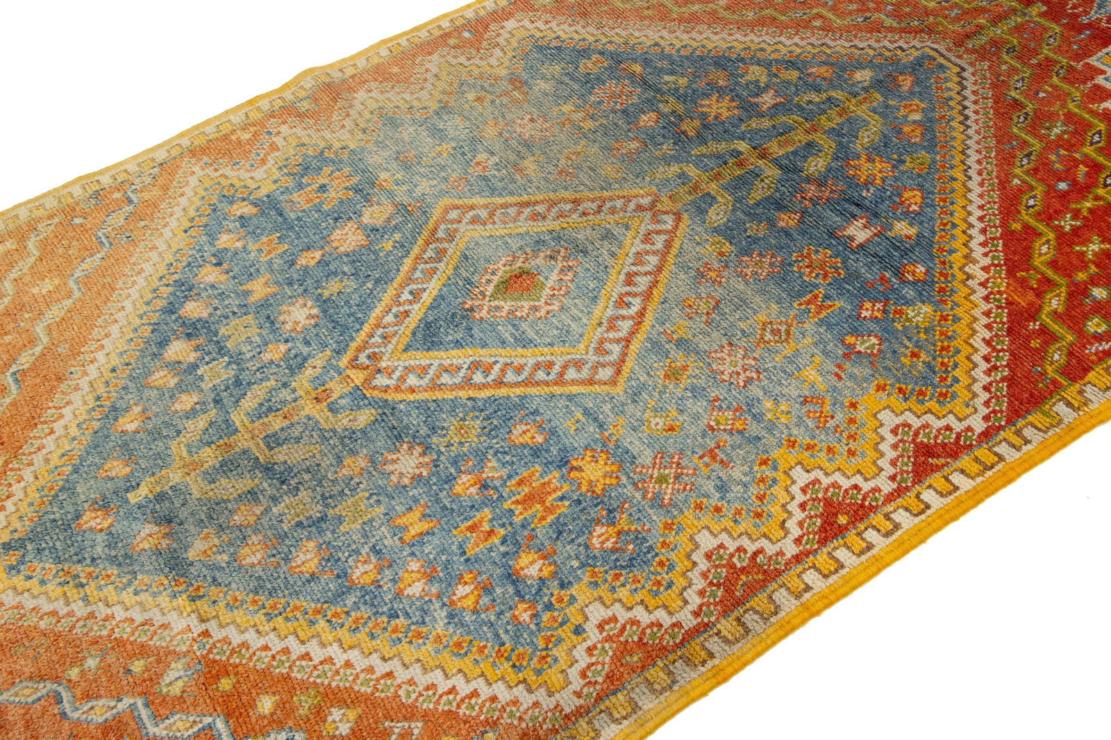 Antique Moroccan Handmade Orange Geometrical Wool Rug - 2