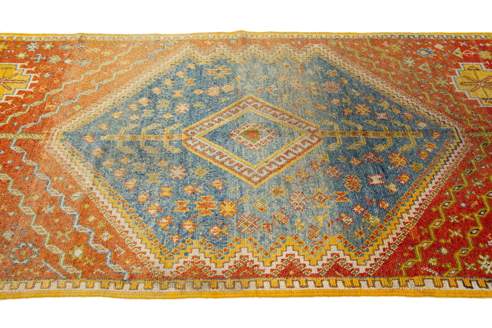 Antique Moroccan Handmade Orange Geometrical Wool Rug - 3