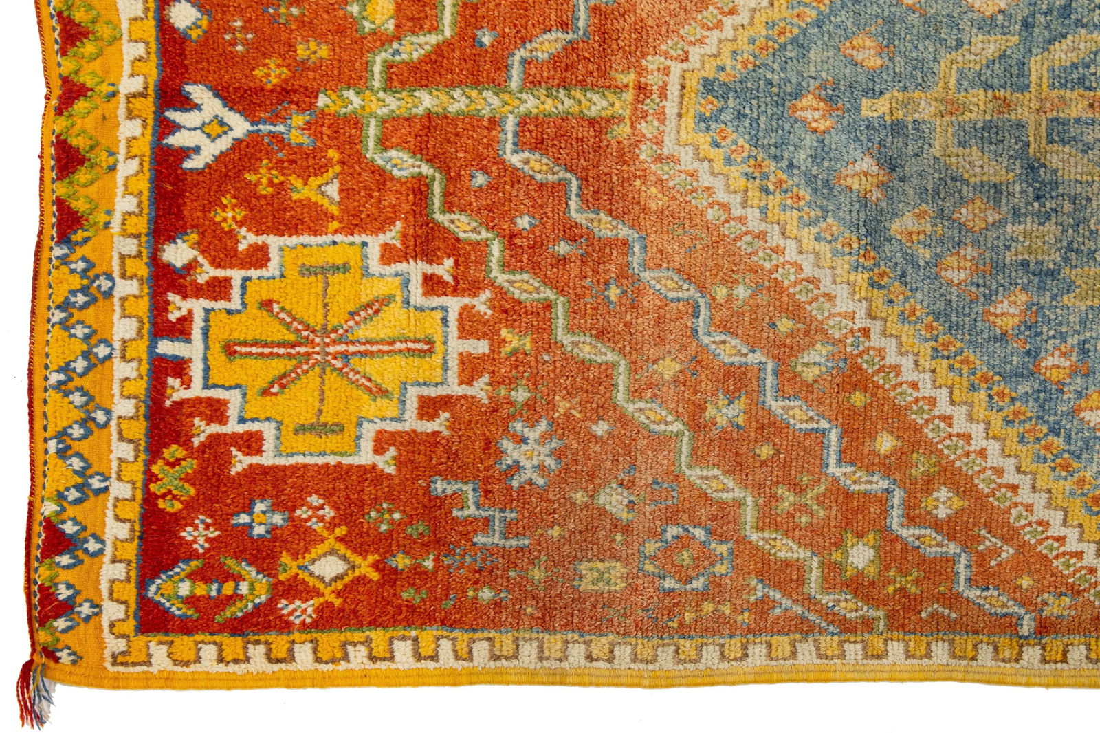 Antique Moroccan Handmade Orange Geometrical Wool Rug - 4