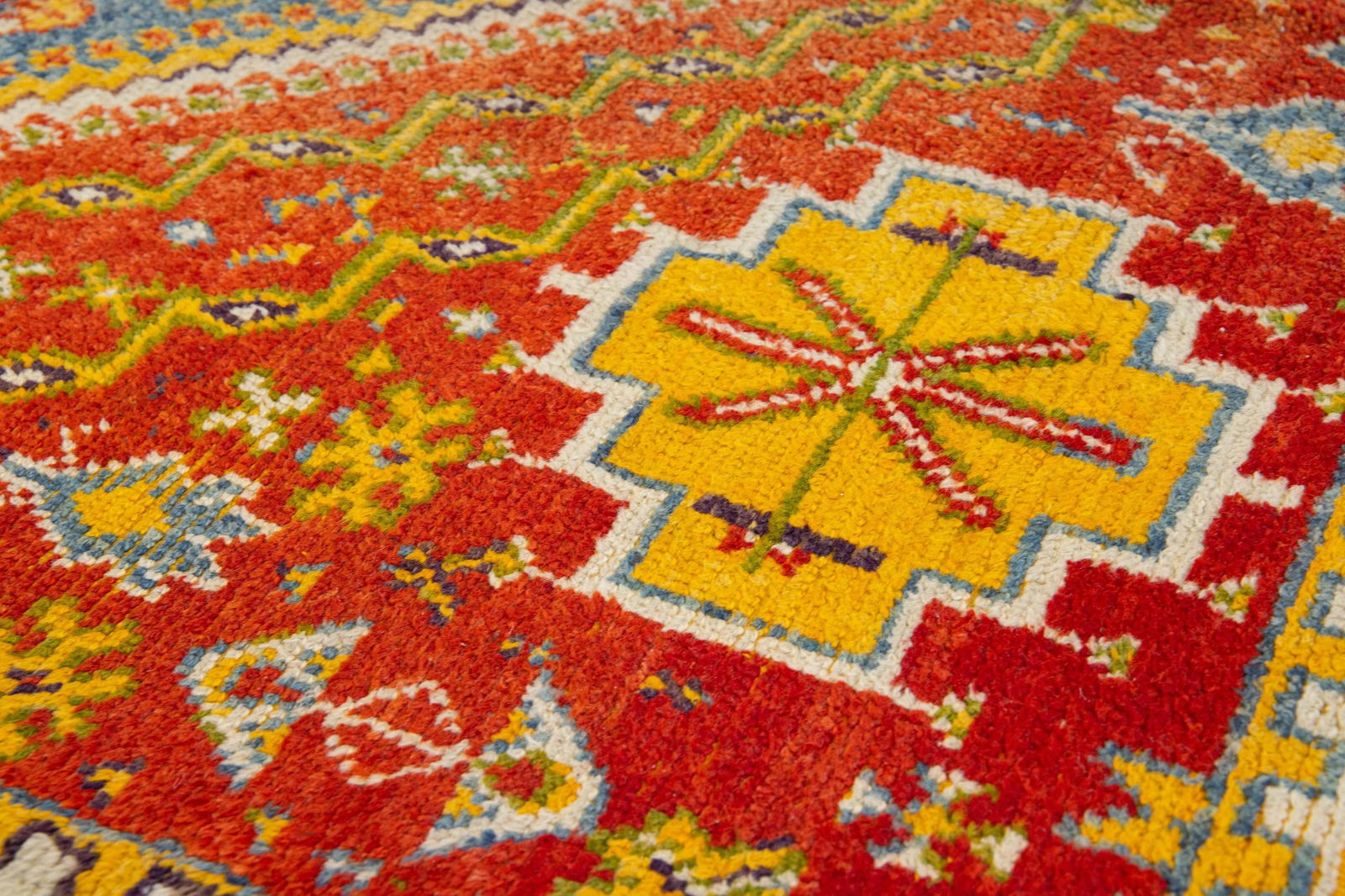 Antique Moroccan Handmade Orange Geometrical Wool Rug - 5