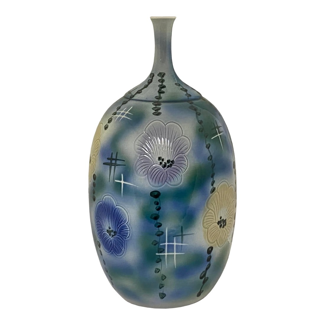 Artistic Pastel Flower Pattern Porcelain Round Long Narrow Mouth Vase: Introducing the Artistic Pastel Flower Pattern Porcelain Round Long Narrow Mouth Vase – a sublime blend of elegance and botanical beauty. This exquisite vase is a masterpiece crafted from