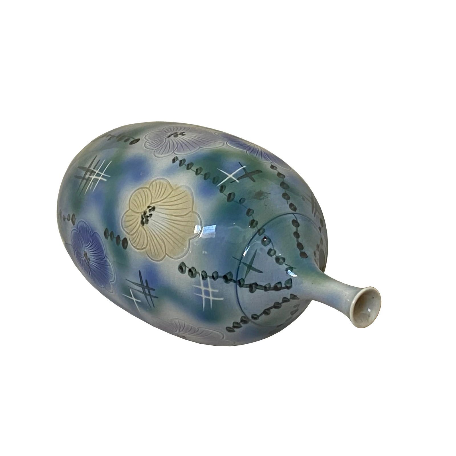 Artistic Pastel Flower Pattern Porcelain Round Long Narrow Mouth Vase - 7