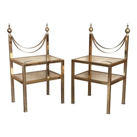 Pair of Midcentury Italian Bronze and Glass With Nightstands With Crest