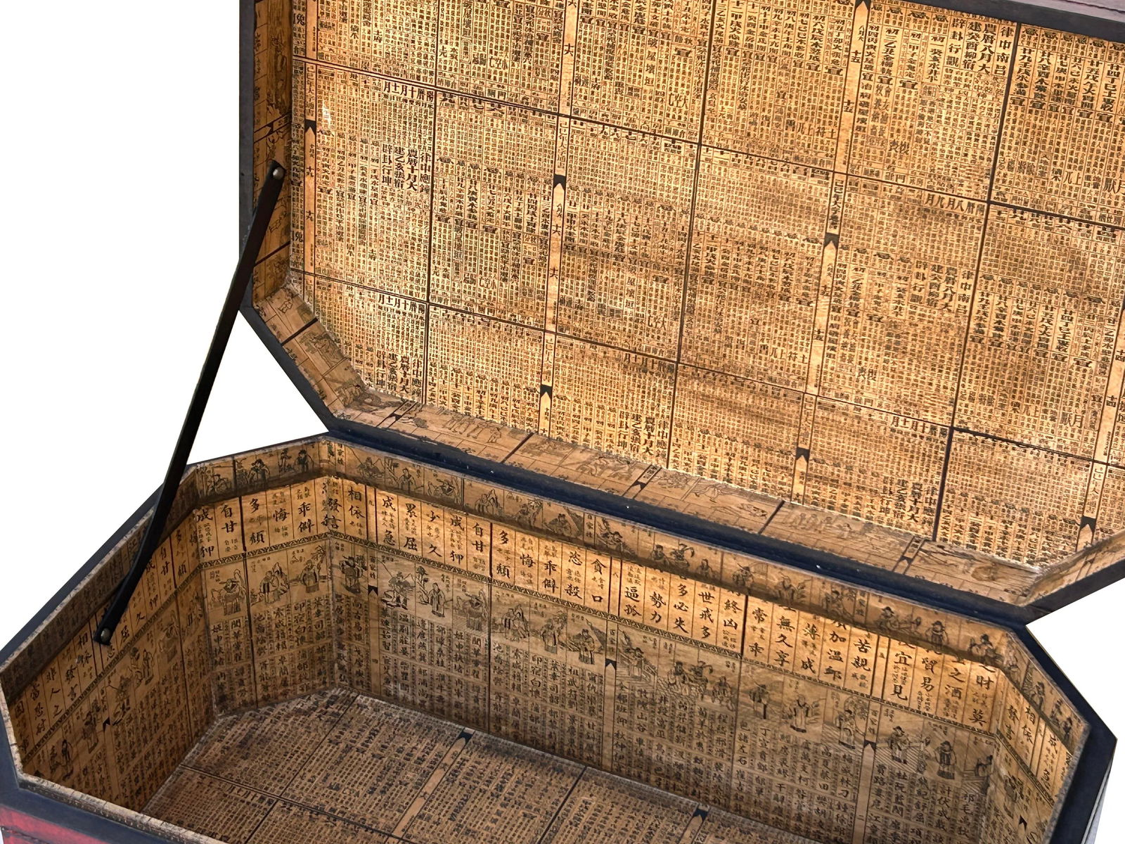 Vintage Distressed Brick Red Veneer Dragons Oriental Trunk Table - 9