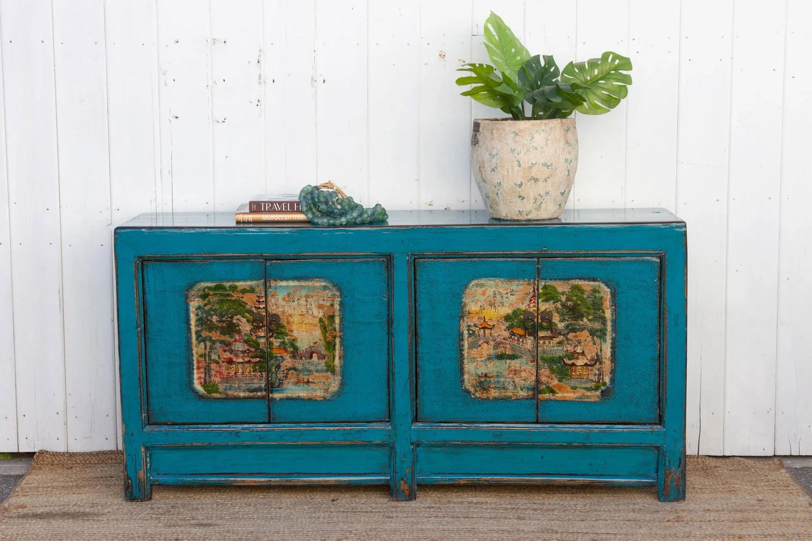 Long Azure Blue Chinese Sideboard - 10