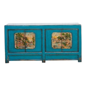 Long Azure Blue Chinese Sideboard
